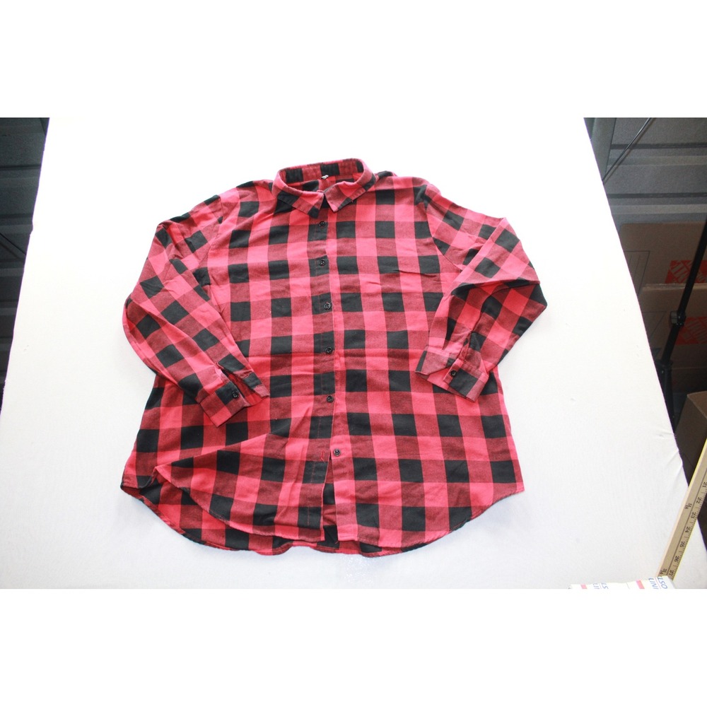 IN'VOLAND Button Down Shirt Womens 20W Red Black Excellent Buffalo Plaid Top
